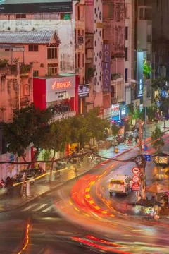 Phu Dong Six-Way Intersection in motion. This is a famous intersection in Cen Stock Photos