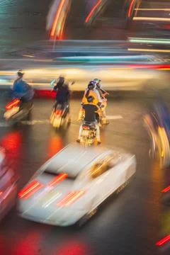 Phu Dong Six-Way Intersection in motion. This is a famous intersection in Cen Stock Photos