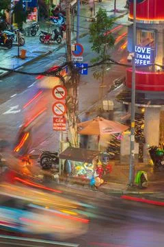 Phu Dong Six-Way Intersection in motion. This is a famous intersection in Cen Stock Photos