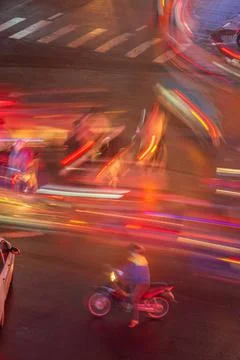 Phu Dong Six-Way Intersection in motion. This is a famous intersection in Cen Stock Photos