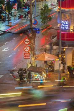 Phu Dong Six-Way Intersection in motion. This is a famous intersection in Cen Stock Photos