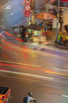 Phu Dong Six-Way Intersection in motion. This is a famous intersection in Cen Stock Photos