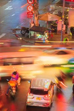 Phu Dong Six-Way Intersection in motion. This is a famous intersection in Cen Stock Photos