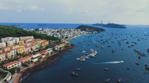 Phu Quoc Sunset Town Cable Car,  Aerial View of the Longest Cable Car in the Stock Footage 303326496