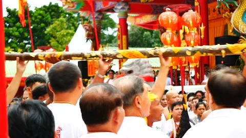 PHUKET, 08 OCT 2018 : The first day of the Vegetarian festival is raised by t Video stock 96141443