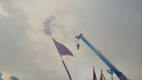 PHUKET, 08 OCT 2018 : The first day of the Vegetarian festival is raised by t Stock Footage 96142584