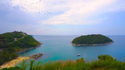 Phuket beach sea, View of beach sea on sun light in the summer. At Karon Beach, Stock-Footage 124643073