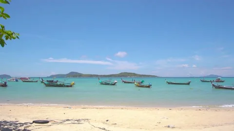 Phuket beach sea, View of beach sea on sun light in the summer. At Karon Beach,  스톡 동영상 139041703