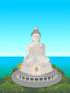 .Phuket big Buddha in blue sky. Stock Illustration