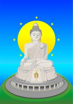 Phuket big Buddha in circle of the moon Stock Illustration