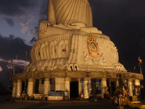 Phuket Big Buddha Statue during a stormy night cloud in Phuket, Thailand. Stock Footage 112197715