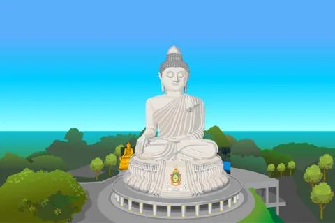 Phuket big Buddha statue on high mountain Stock Illustration