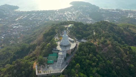 Phuket Big Buddha view from above. Large statue of a sitting Buddha at the top Видео 150763779