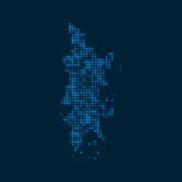 Phuket dotted glowing map. Shape of the island with blue bright bulbs. Vect.. イラスト素材