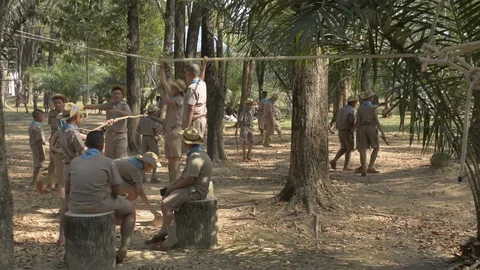 PHUKET- FEB 04 : Group of boy scouts in an elementary school. Stock Footage 124110979