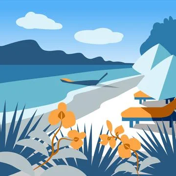 Phuket flat illustration. Beach holiday travel flat drawing. Modern style Phuket Stock Illustration