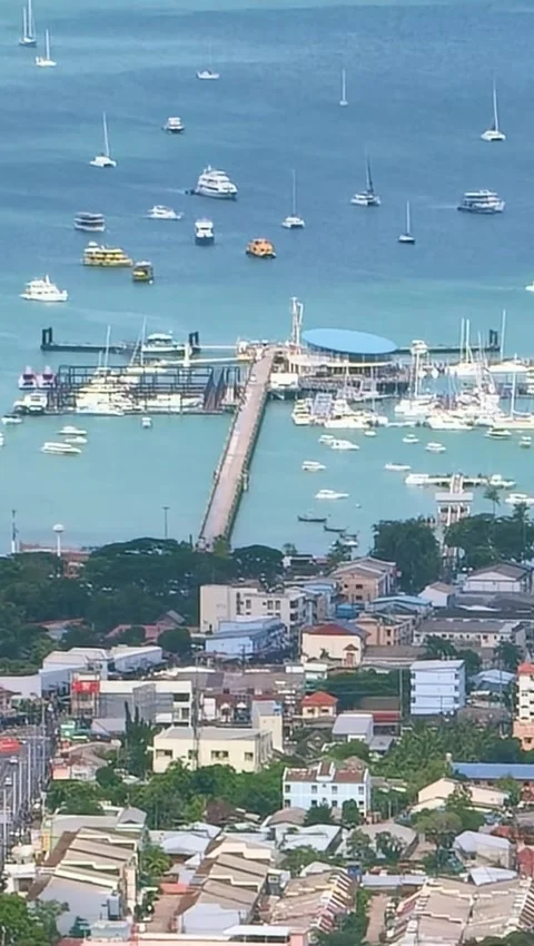 Phuket Island Panoramic View of Chalong Pier and Ocean Harbor Stock Footage 341007729