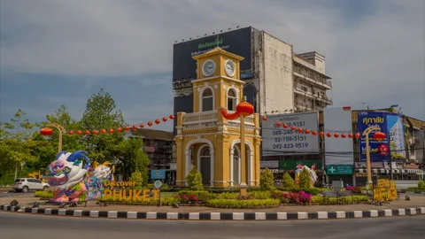 Phuket old Town Clock Tower Surin timelaps hyperlapse Thailand - 03.03.2024 Stock Footage 267581372