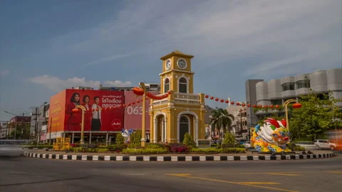 Phuket old Town Clock Tower Surin timelaps hyperlapse Thailand - 03.03.2024 Stock Footage 267603011