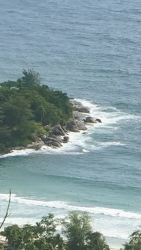Phuket Panoramic View of Ocean Coastline and Kata Noi Beach Stock Footage 341007717