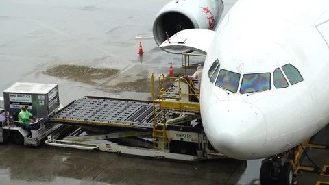 PHUKET, SEP 2019 : Scene of ground staff Preparing the aircraft before flight Stock Footage 128309166