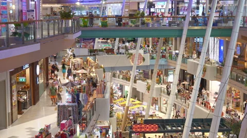 Phuket shopping mall crowded interior top floor main hall 4k thailand Stock Footage 334637862