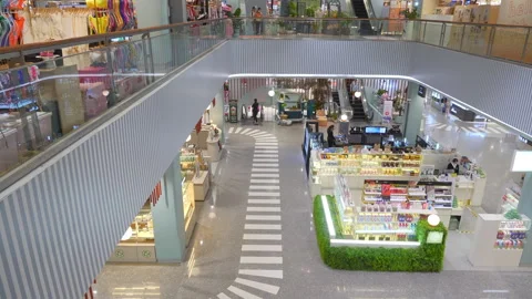 Phuket shopping mall interior top floor main hall slow motion 4k thailand Stock Footage 320508100