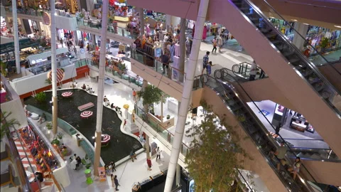Phuket shopping mall interior top floor main hall panorama 4k thailand Stock Footage 334637873