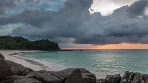 Phuket sunset storm freedom beach panorama 4k time lapse thailand Video stock 61868359