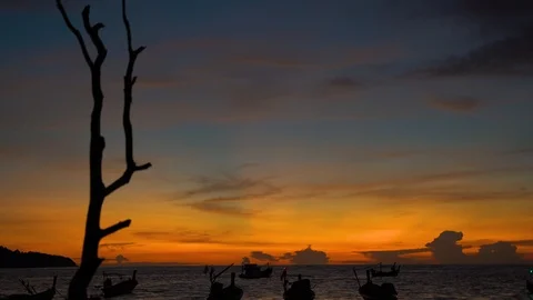 Phuket Thailand boats and the sea evening,Nai Yang Beach tropical area Stock Footage