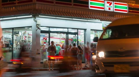 Phuket, Thailand - May 2016: Time Lapse Seven Eleven store building exterior Stock Footage 63263199