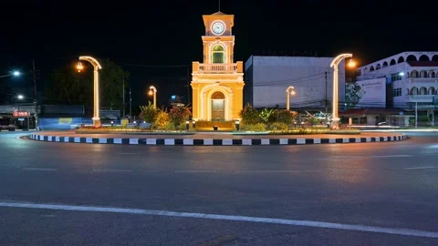Phuket Town Clock Tower Night Time lapse Stock Footage 153407592