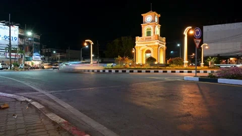 Phuket Town Clock Tower Time lapse Stock Footage 153407577