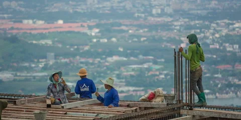 Phuket town construction workers panorama hd thailand Stock-Footage 64565823