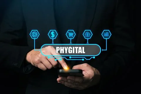 Phygital marketing involves merging tangible physical and the digital physi.. Stock Photos
