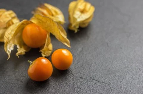 Physalis on slate plate Photos