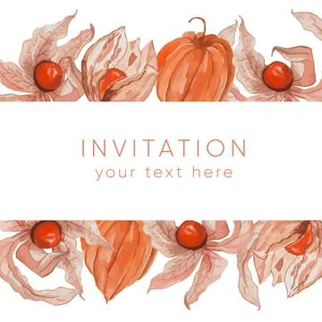 Physalis watercolor frame with space for text, Vector illustration for wallpa Stock Illustration