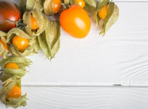 Physalis on a white background with tomatoes Stock Photos