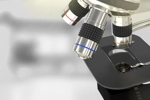 Physic work concept, lab scientific microscope on bokeh background Stock Illustration