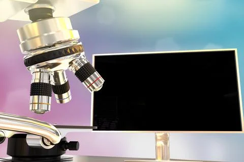 Physic work concept, laboratory electronic microscope and monitor Stockillustratie