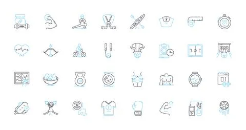 Physical activity linear icons set. Exercise, Movement, Fitness, Endurance Stock Illustration
