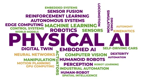 Physical AI Word Cloud - Animated Robotics Technology Typography Stock Footage 346718615