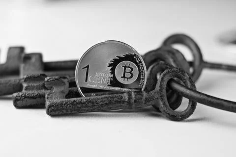 Physical Bitcoin coin Stock Photos