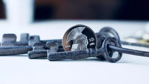 Physical Bitcoin coin Stock Photos