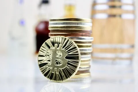 Physical bitcoin coins Stock Photos