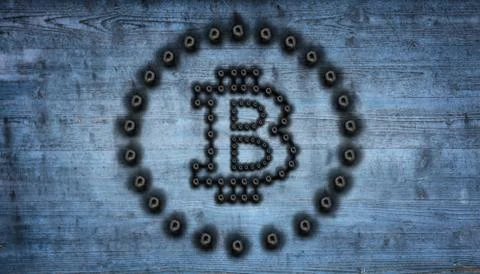 Physical bitcoin. Virtual crypto currency coin. Blockchain technology. Illustrazione stock