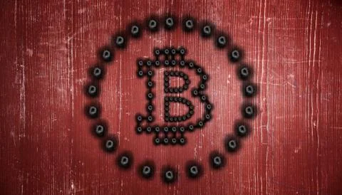 Physical bitcoin. Virtual crypto currency coin. Blockchain technology. Illustrazione stock