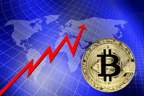 Physical bitcoin. Virtual crypto currency coin. Blockchain technology. Illustrazione stock