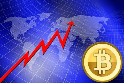 Physical bitcoin. Virtual crypto currency coin. Blockchain technology. Stock Photos