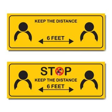 Physical Distancing warning sign. Warning in a yellow sign about coronavirus  Stock Illustration